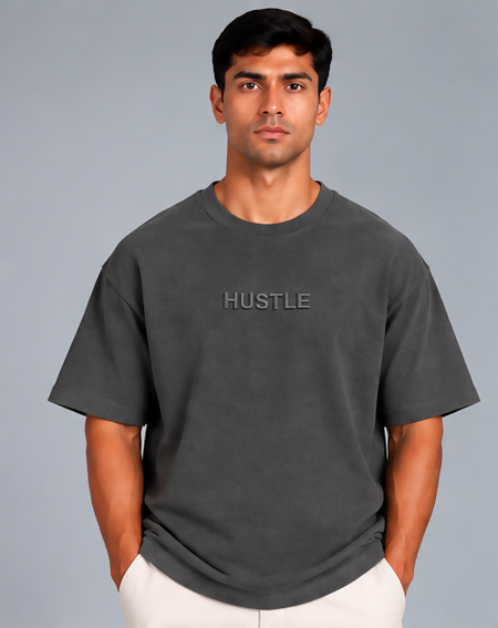 HUSTLE Men's Crew Neck Oversized T-Shirt – Iron Grey