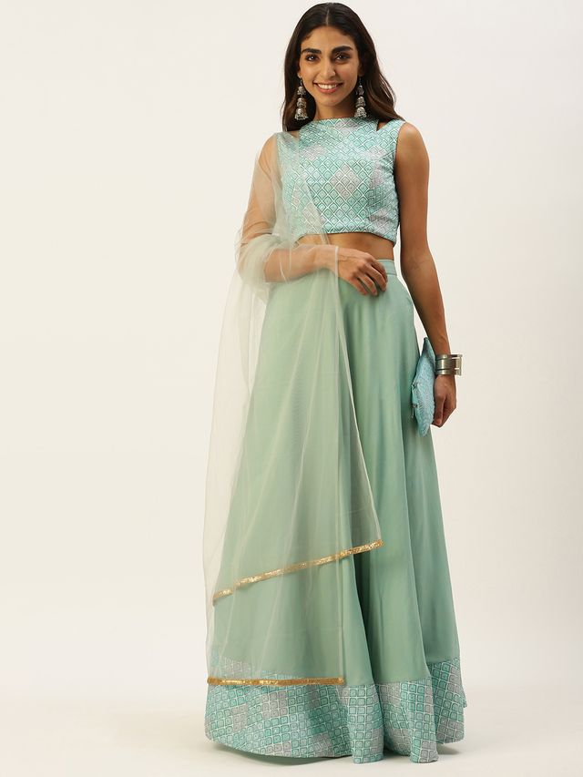 Bollywood Vogue Ready To Wear Multicolored Georgette Embroidered Lehanga Set