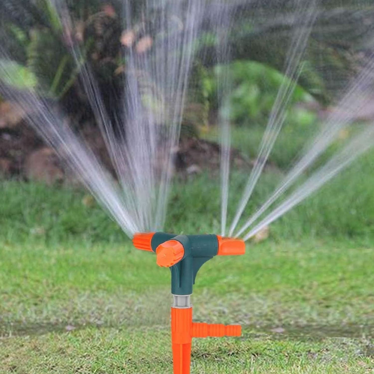 360° Rotating Garden Sprinkler Adjustable 3-Arm Lawn Water Sprayer