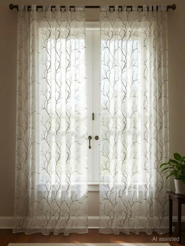 Shree Decor Sheer Transparent Net Curtain – Design 6 (900 Series) | 9FT | Lightweight Decorative for Door, Window & Pooja Room