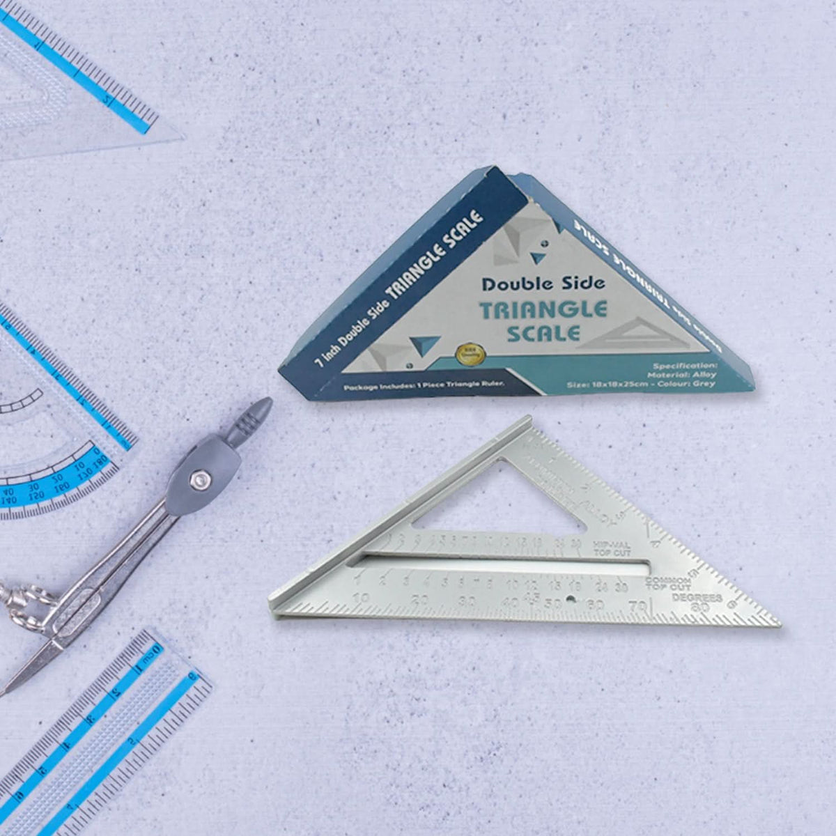 Double-Sided Triangle Ruler with 7-Inch Aluminum Alloy Rafter Square for Home & Industrial Use (45°/90° Tool) HP DD
