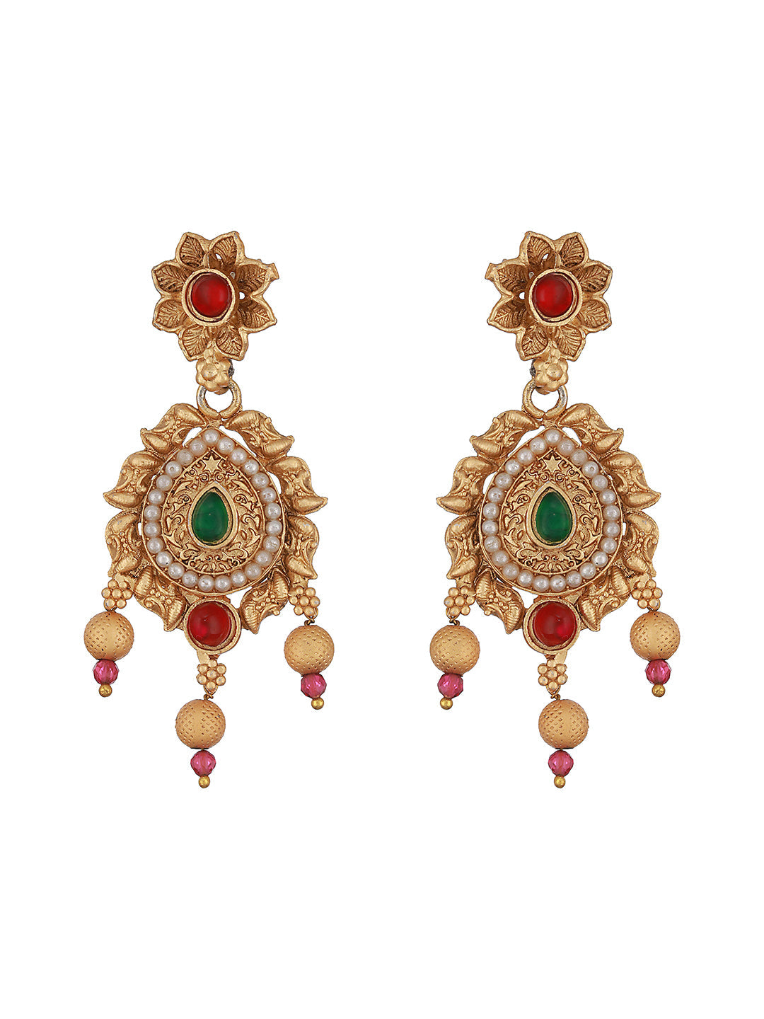 24K Gold-Plated White & Purple Beaded Handcrafted Traditional Necklace Set