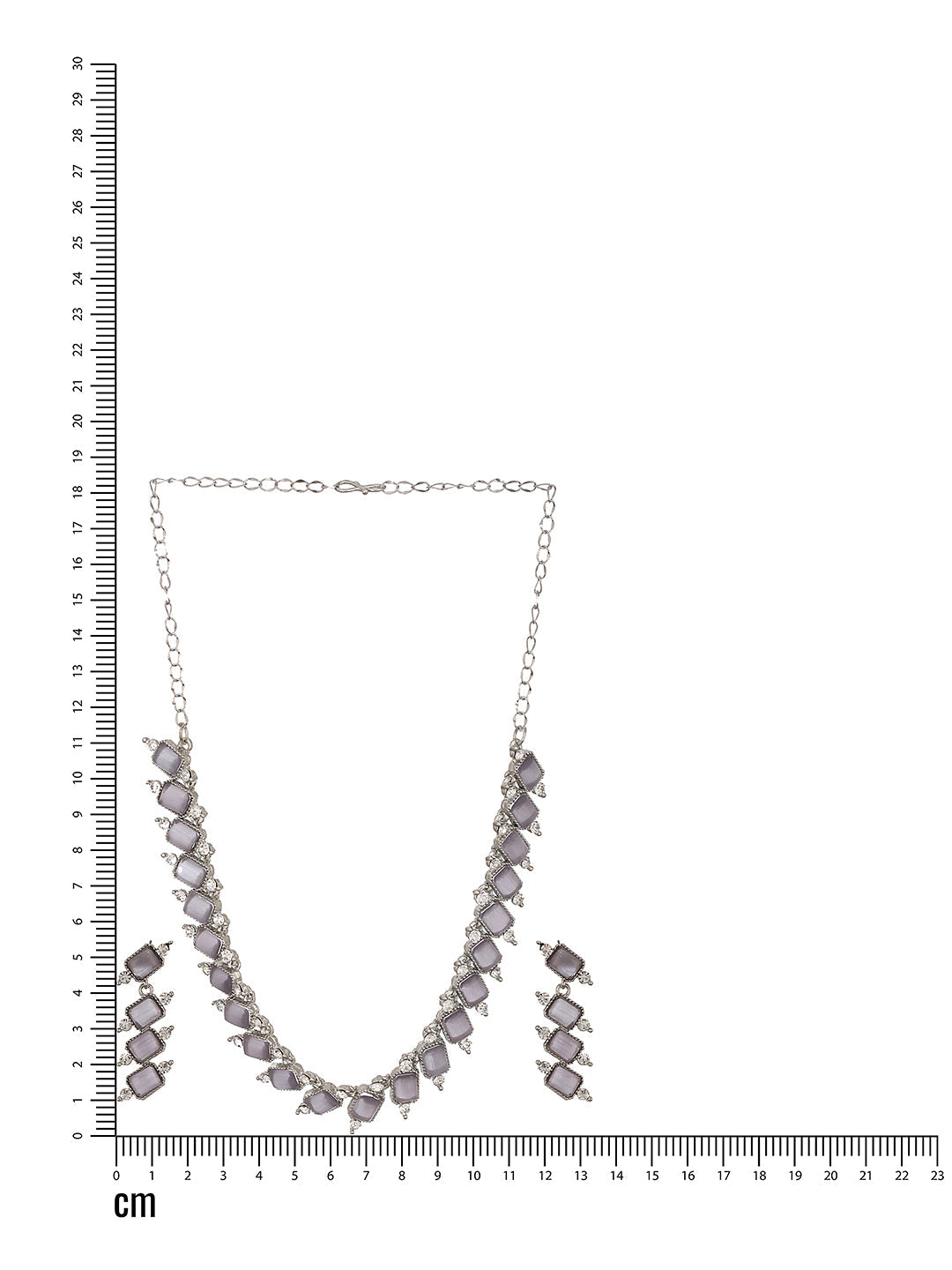Silver-Plated Grey Stone & White Ad-Studded Necklace And Earrings