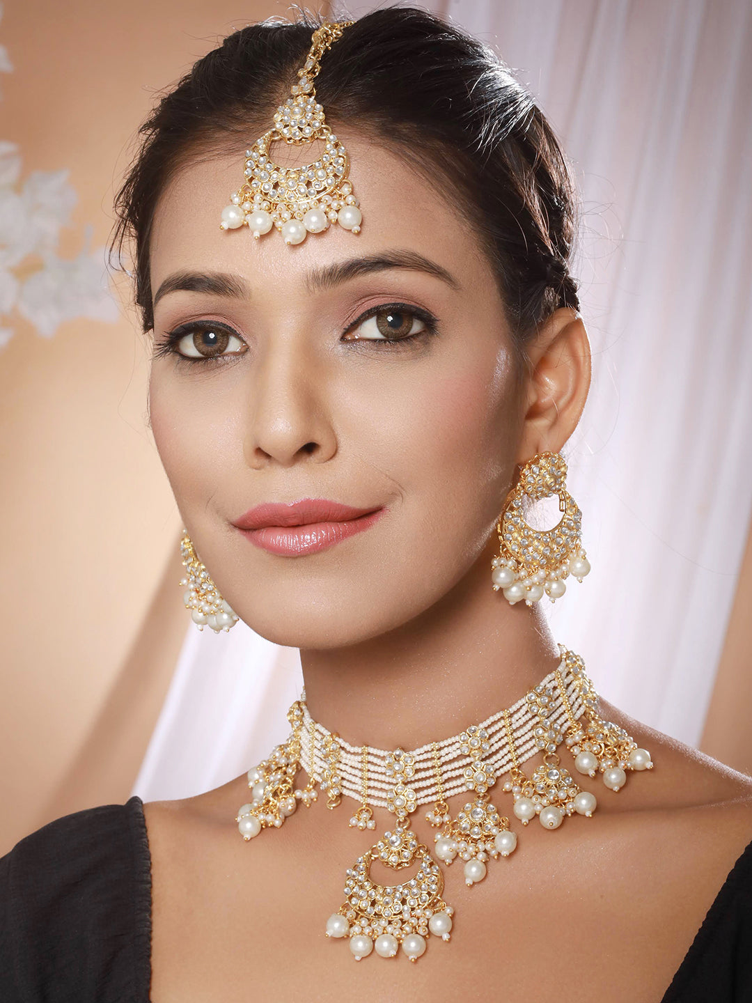Jazz And Sizzle Gold-Plated Kundan-Studded & Pearl Beaded Handcrafted Jewellery Set With Maangtikka