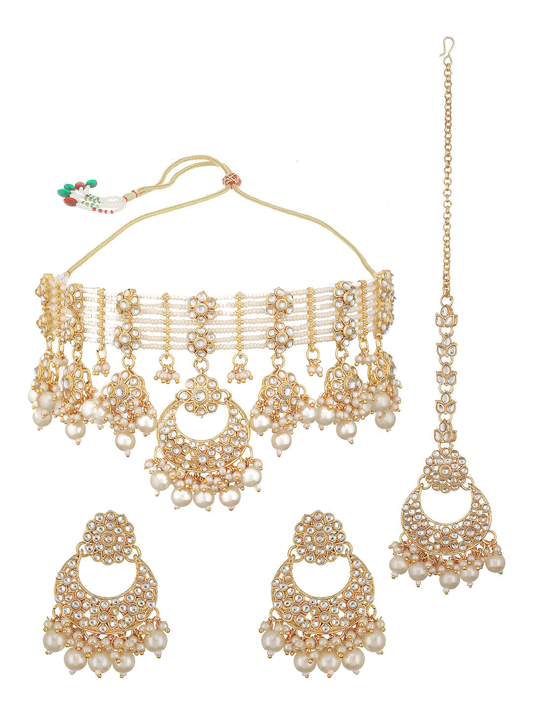 Jazz And Sizzle Gold-Plated Kundan-Studded & Pearl Beaded Handcrafted Jewellery Set With Maangtikka