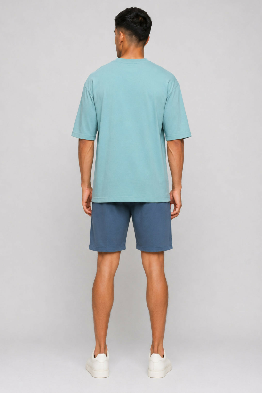 HUSTLE Men's Crew Neck Relaxed Fit T-Shirt – Mint Blue(relax fit)