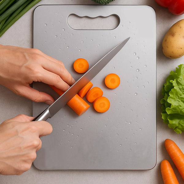 Supermom Medium Stello Stainless Steel Chopping Board – 1.5mm Thick Durable Cutting Board for Vegetables, Fruits, Meat & Kitchen Use (228 x 330 mm)