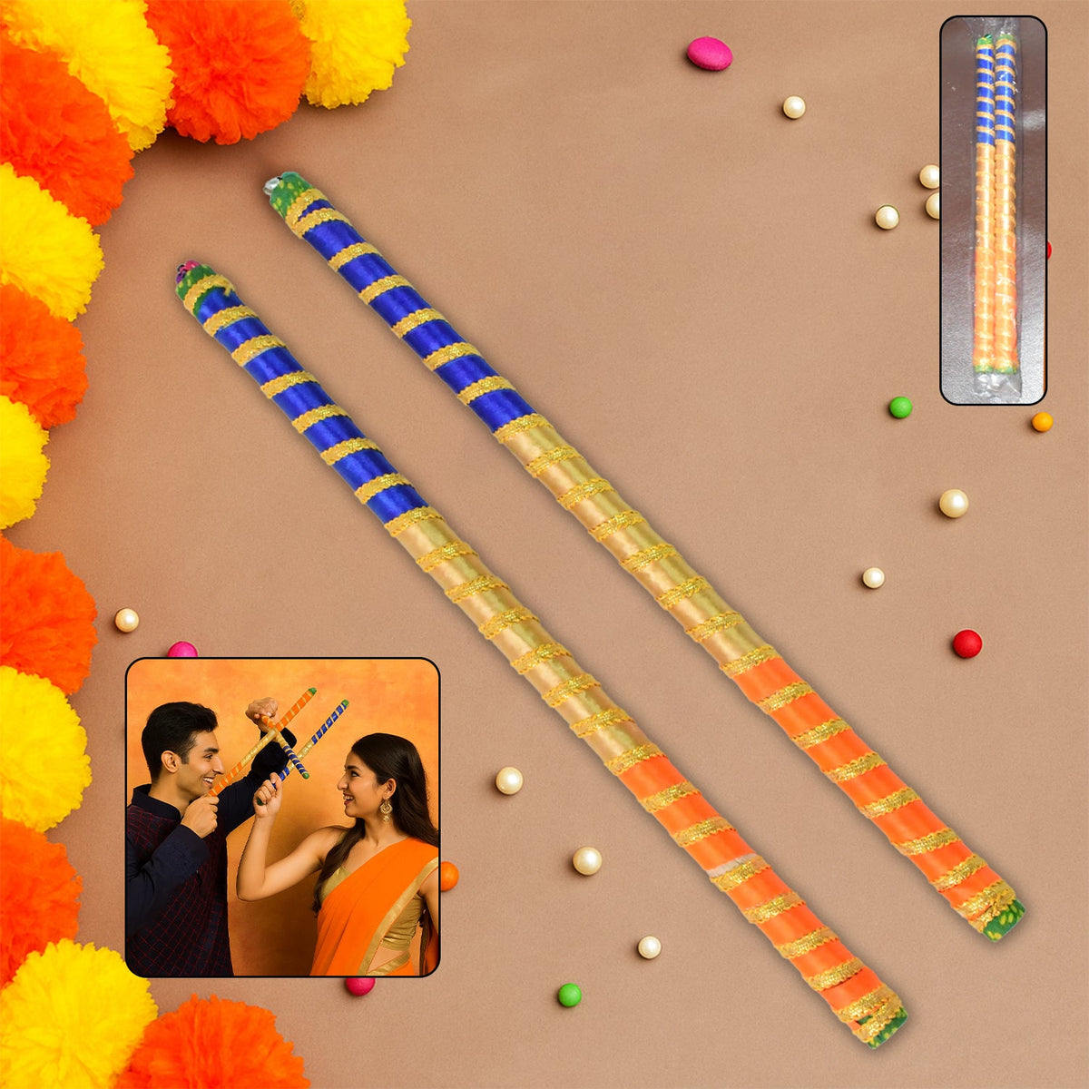 Traditional Decorative Dandiya Sticks Pair For Navratri Garba (2 Pc) HP DD