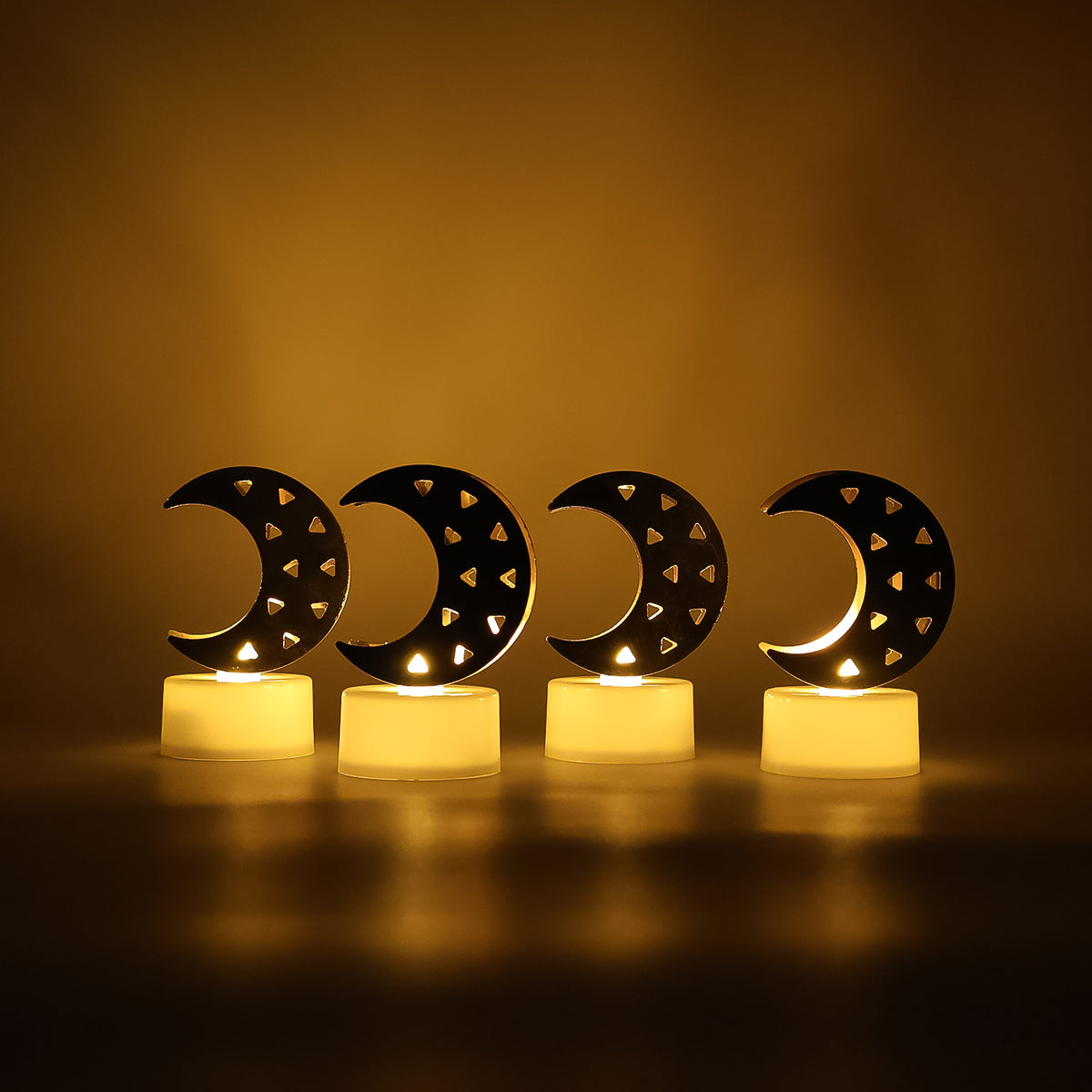 Decorative Moon Shaped Flameless Led Candles Warm Yellow Light for Home(4 Pc)