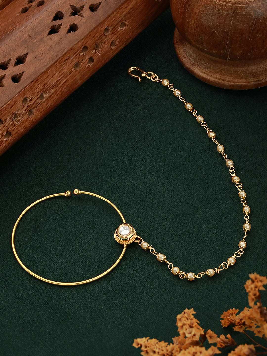 Jazz And Sizzle Gold-Plated Stone Studded & Beaded Nosepin/Nath