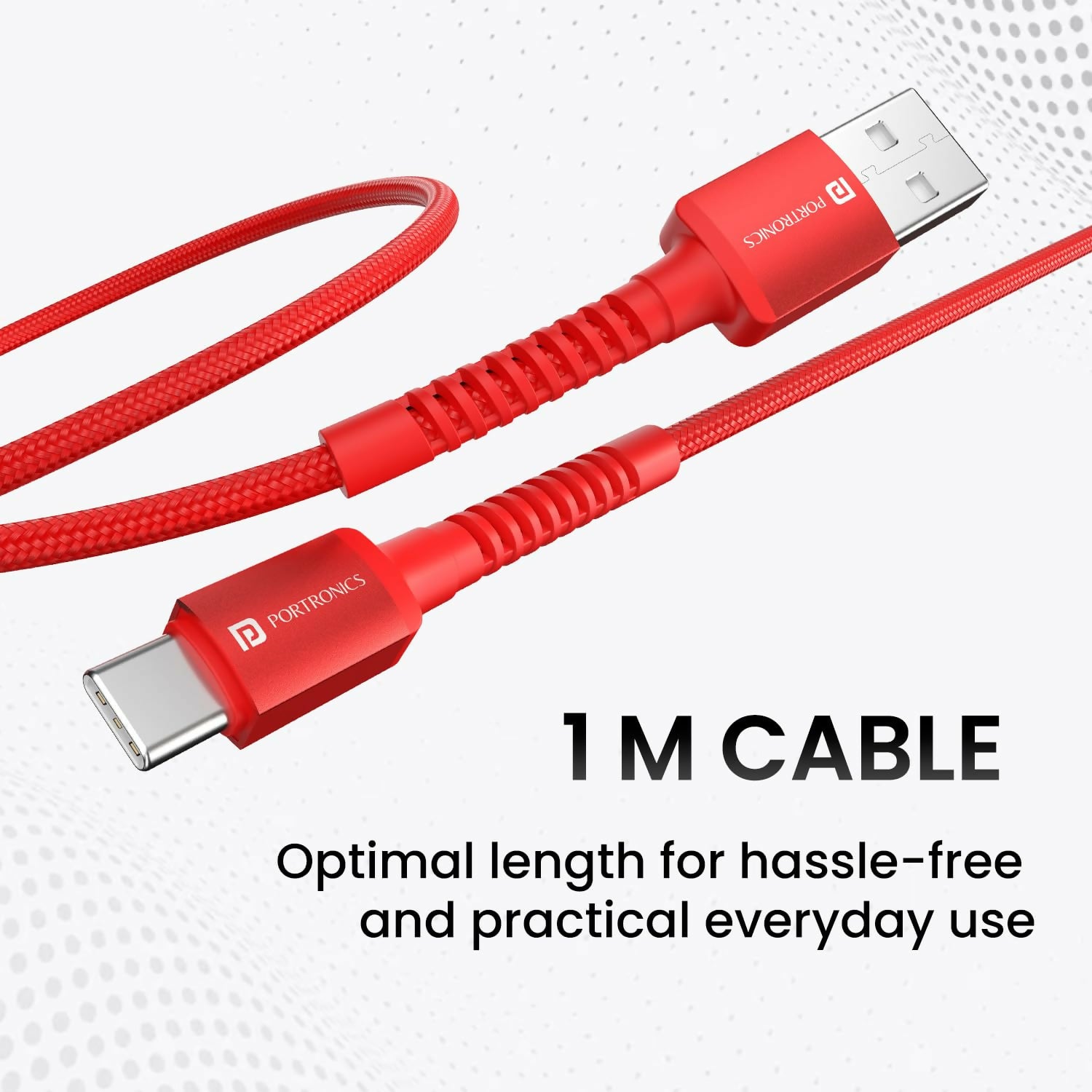 Portronics Konnect X 60W 6A USB-A to Type-C Fast Charging Cable | 1M Nylon Braided Cable for OnePlus, Oppo, iPhone 15 & Type-C Devices(RED)