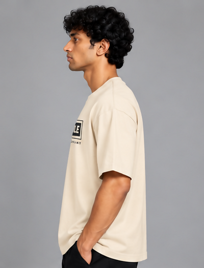 HUSTLE Men's Crew Neck Oversized T-Shirt – Cream(Oversized fit)