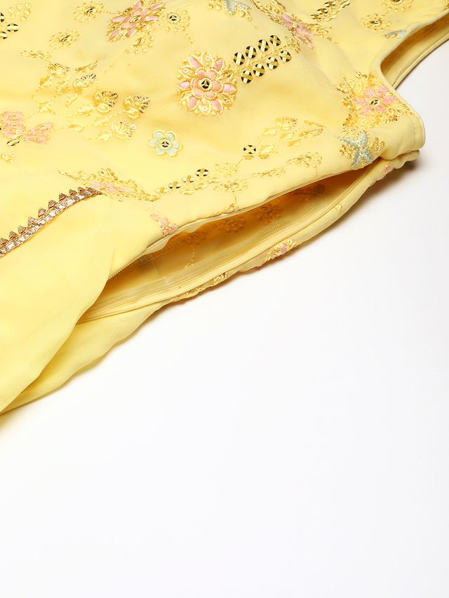 Bollywood Vogue Ready To Wear Yellow Embroidered Georgette Kali Gown