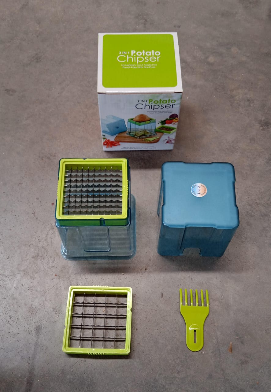2 In 1 Potato Chipser Slicer French Fries Maker Finger Chips Plastic Two Blades Finger Chips Cutter For Kitchen Accessoryvegetable Fruit Slicer (1 Pc) HP DD