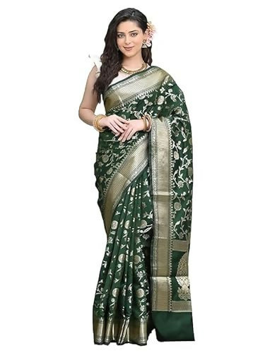 AXONIT Soft Silk Saree with Golden Zari Floral & Peacock Weaving