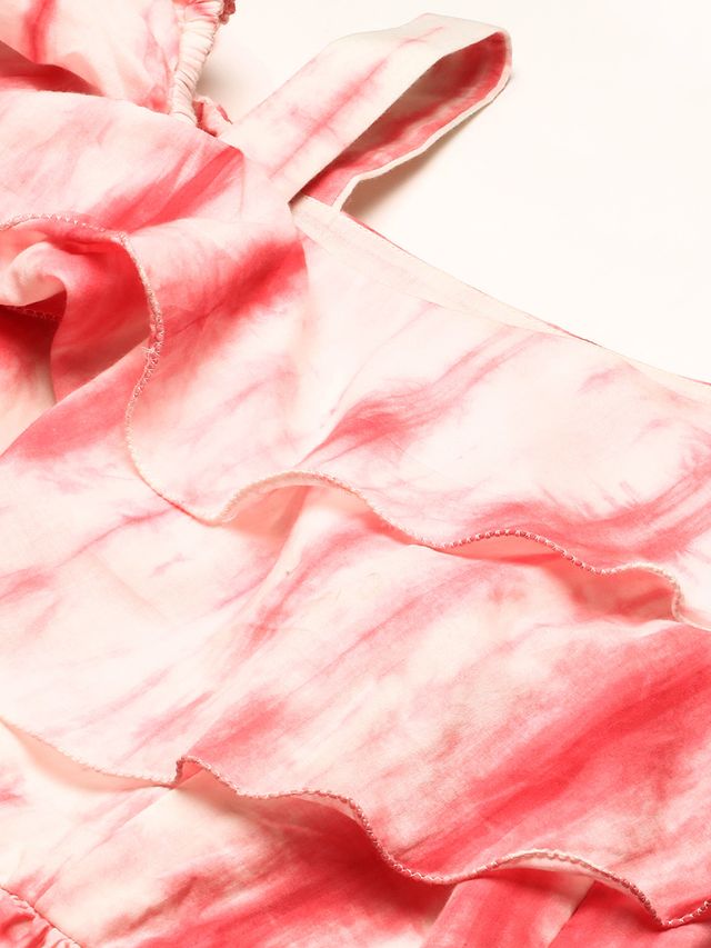 Bollywood Vogue Ready To Wear Pink Tie N Dye Ruffled Dress