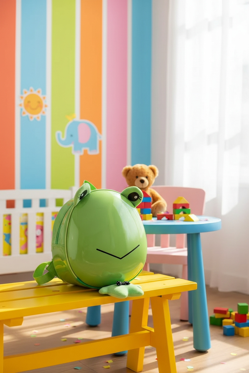 Adorable Frog-Themed Kids' Backpack - Light Green SUPER