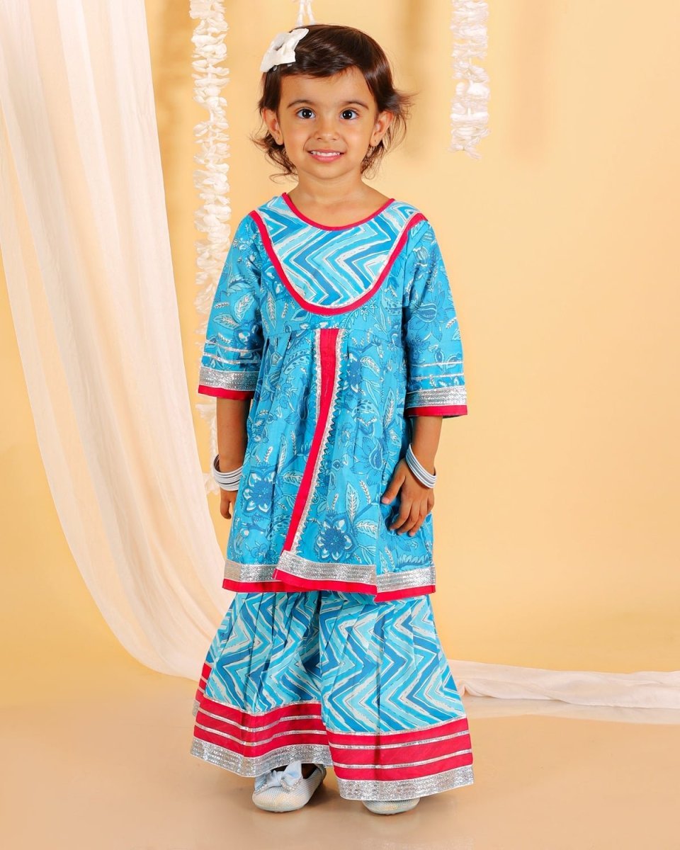 Ocean Blue Girls Anarkali Kurta Sharara Set - KES-SC-TBG-0-6