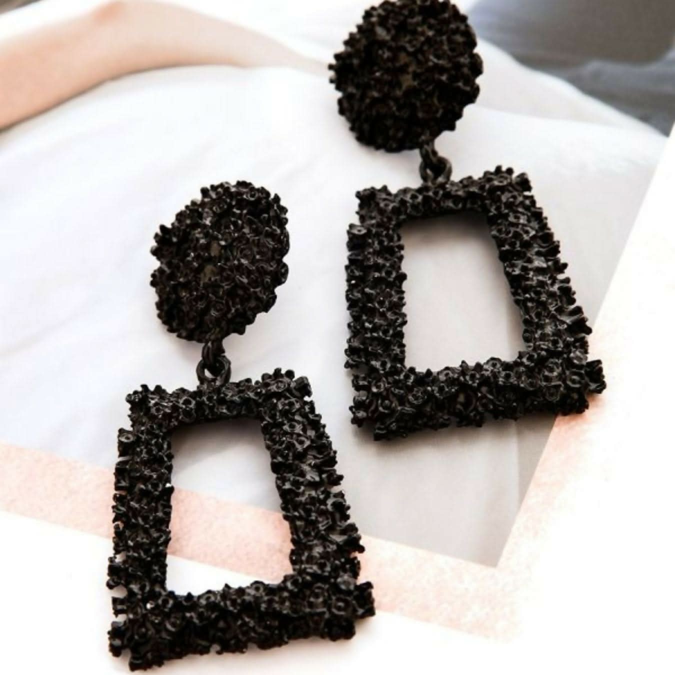 Black & Red Geometric Textured Drop Earrings Combo Set of 2 Bold & Trendy Fashion Jewelry pinapes