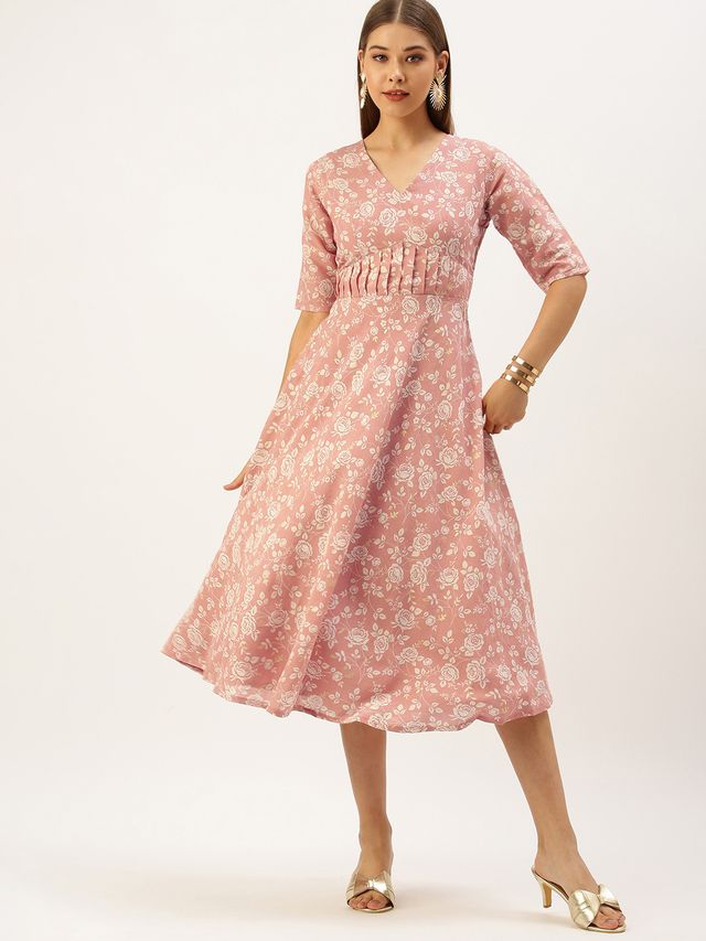 Bollywood Vogue Ready To Wear Mauve Modal Silk Fit And Flare Dress