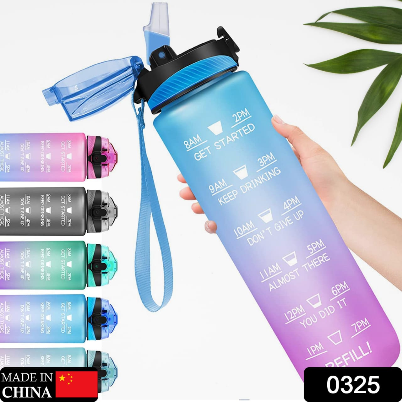 Motivational Water Bottle With Straw Time Marker