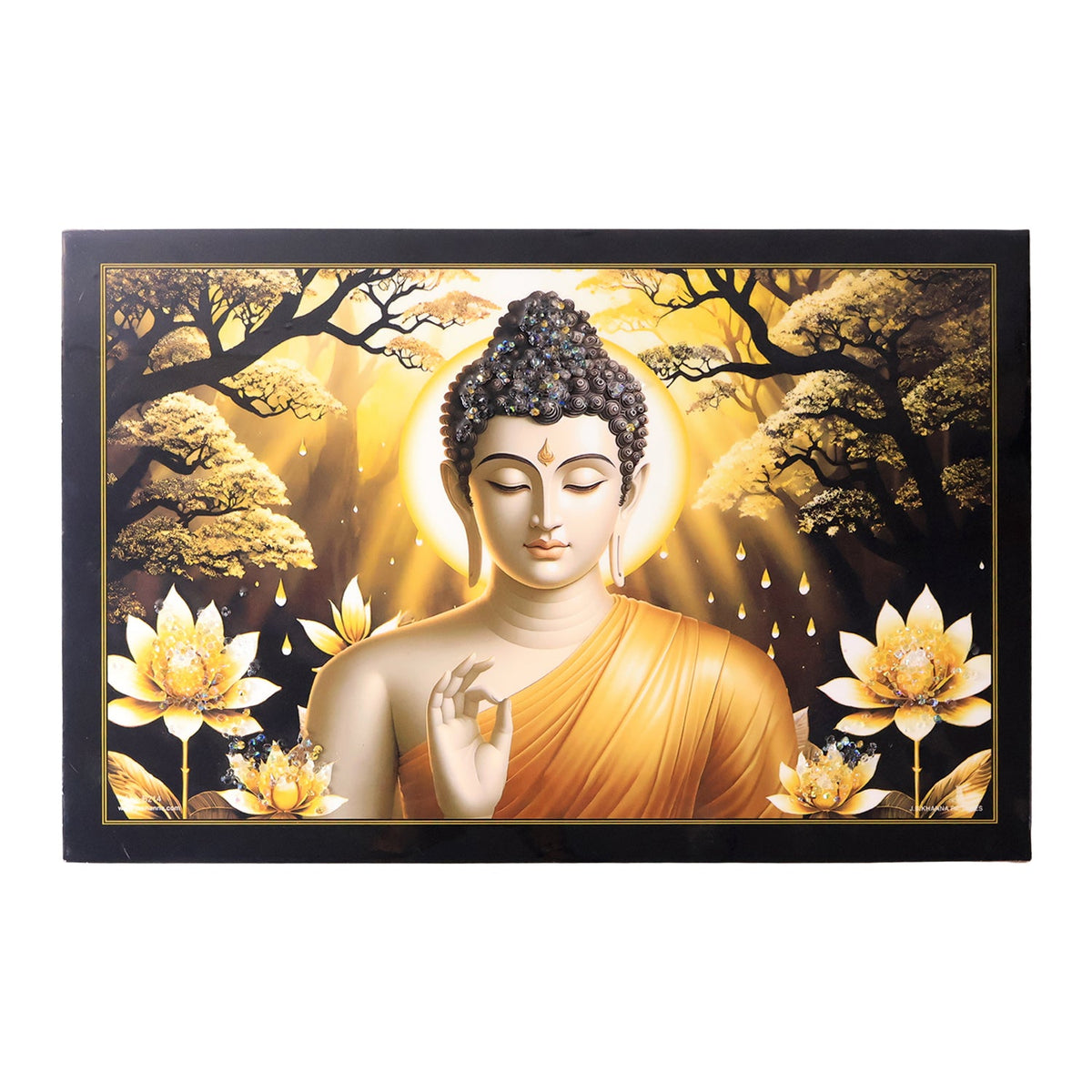 Decorative Lord Buddha Wall Painting With Wooden Frame Mix Design 45x30 Cm Approx (1 Pc) HP DD