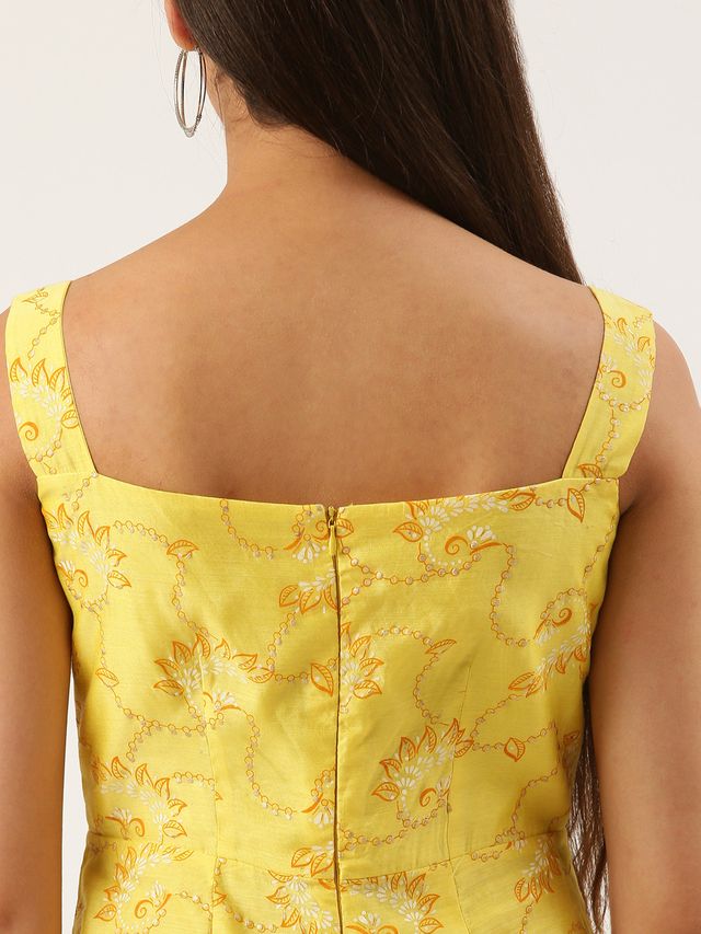 Bollywood Vogue Ready To Wear Yellow Foil Printed Jumpsuit