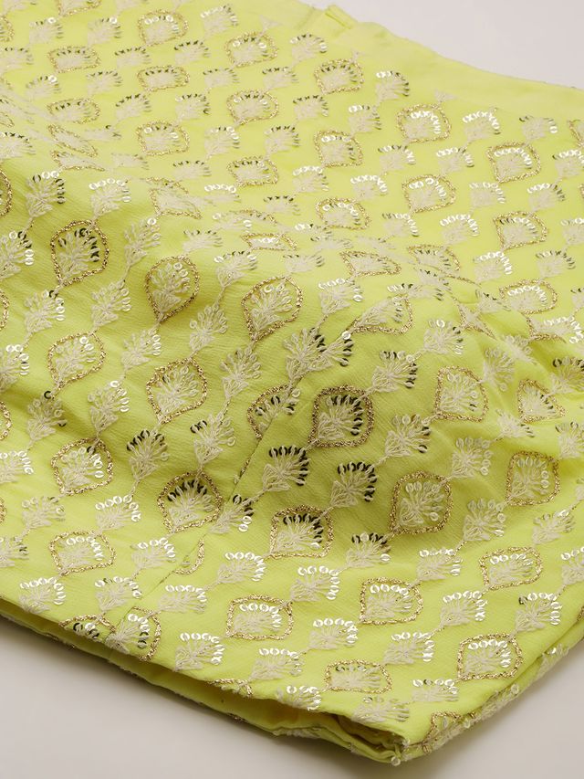 Bollywood Vogue Ready To Wear Lemon Yellow Embroidered Crop Top N Skirt