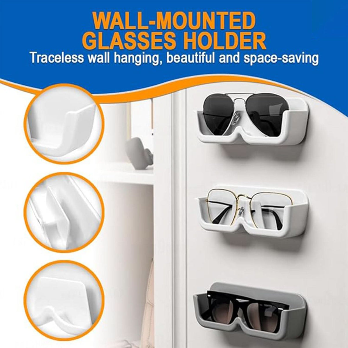 Wall-Mount Sunglass Organizer – Space-Saving Eyewear Holder with Adhesive Stickers (2 Pc Set) HP DD
