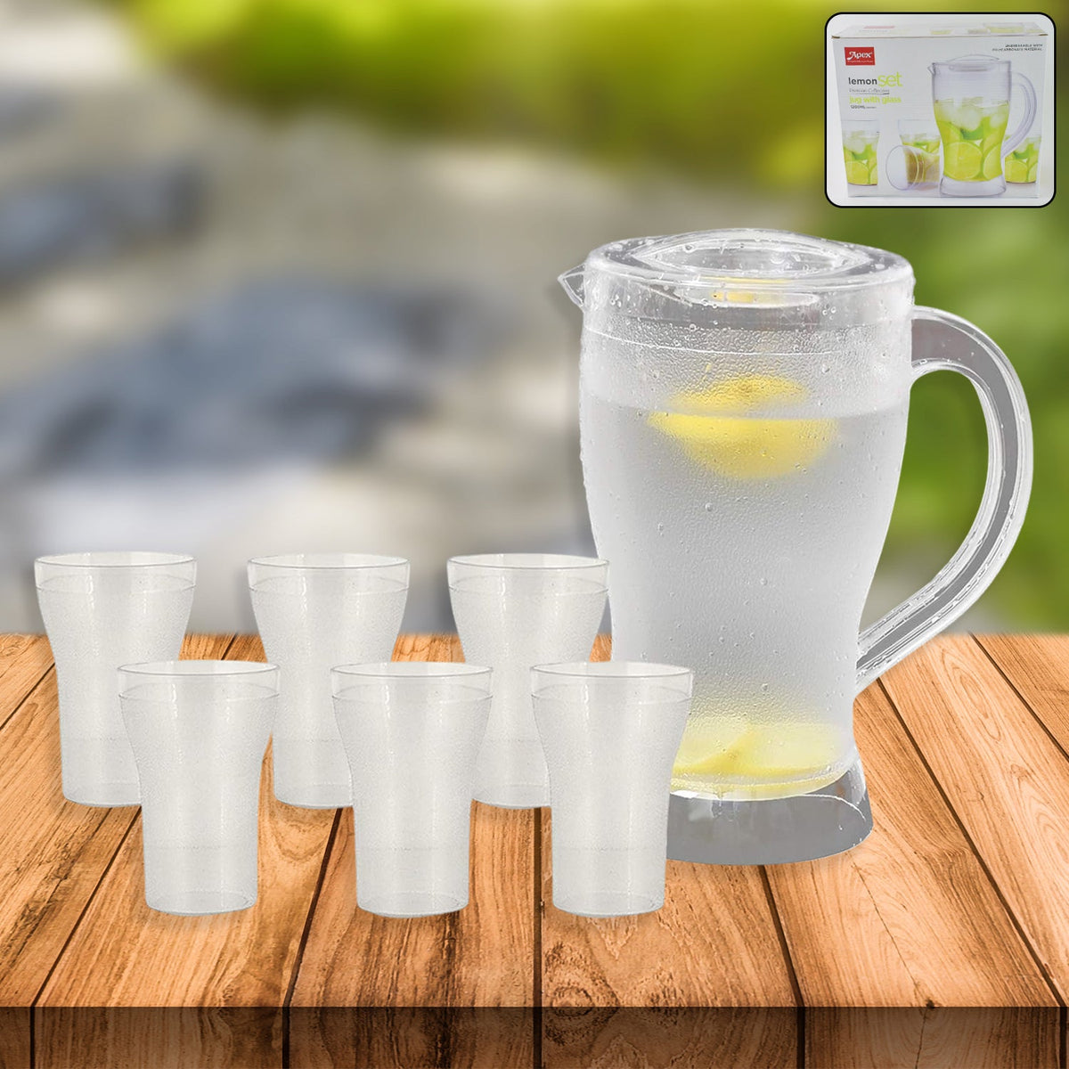 Apex Unbreakable Lemon Jug Set With 6 Glasses 1200ml Jug + 300ml Glasses Approx HP DD