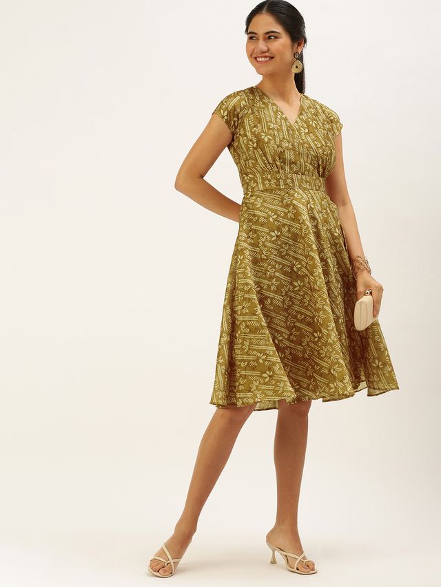 Bollywood Vogue Ready To Wear Green Printed Art Silk Mini Dress
