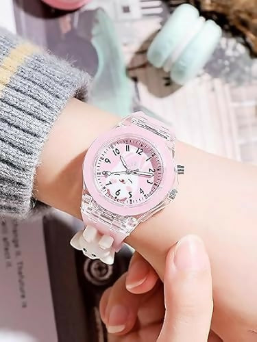 Kids 3D LED Light Analog Watch for Girls | Multi-Color Silicone Strap Cute Wrist Watch (Age 3–13)