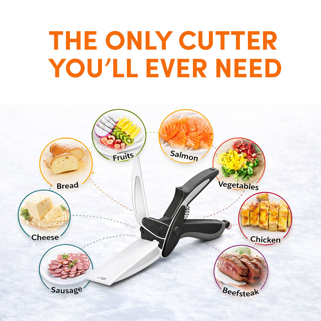 Rioware 2-in-1 Vegetable Scissors with Cutting Board | Smart Knife Chopper | Stainless Steel Blade | Eco-Friendly Kitchen Cutter | Dishwasher Safe | Multi-Purpose Cutter for Vegetables, Fruits & Herbs