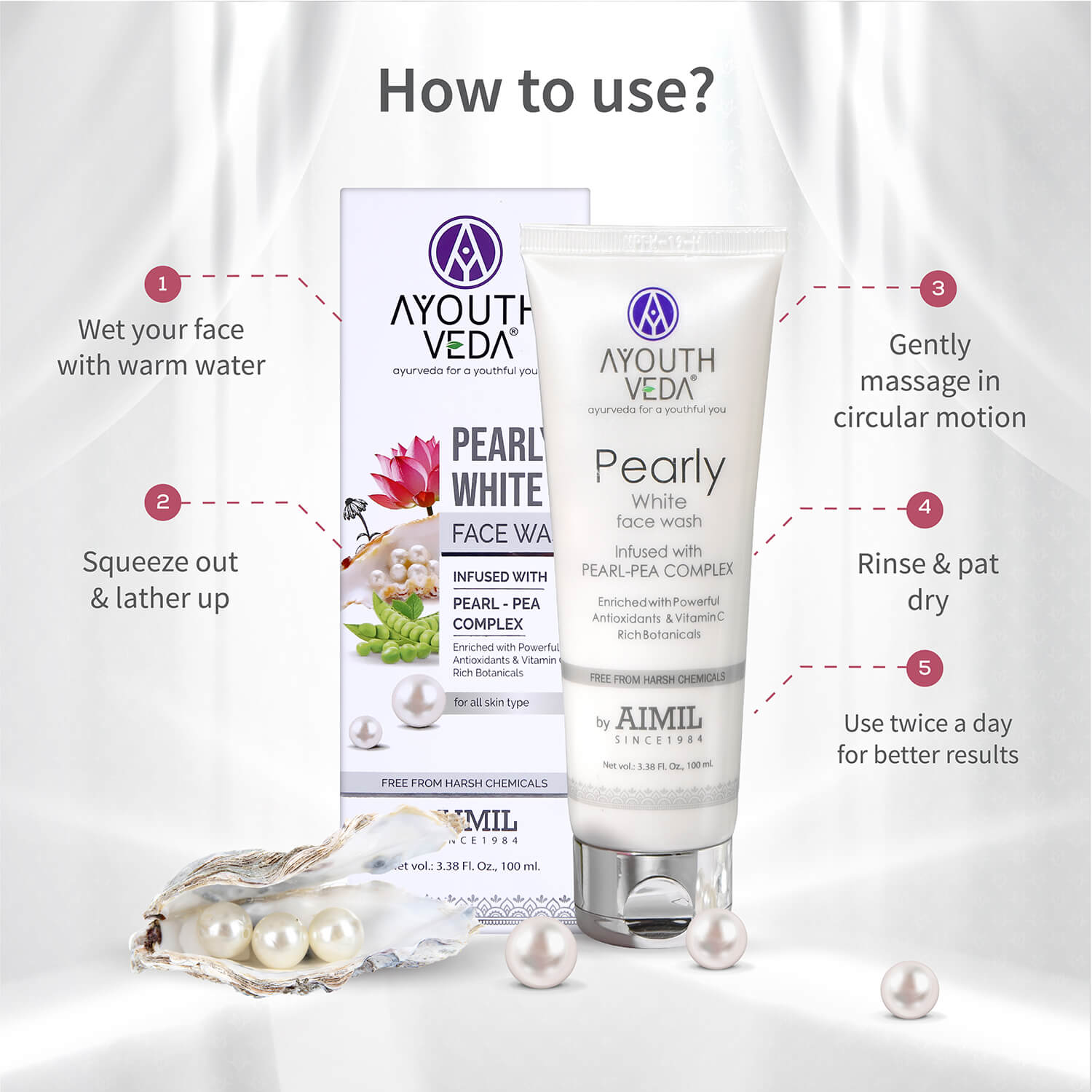 Ayouthveda Pearly White Face Wash Pack of 2 (100 ml) Aimil Ayouthveda
