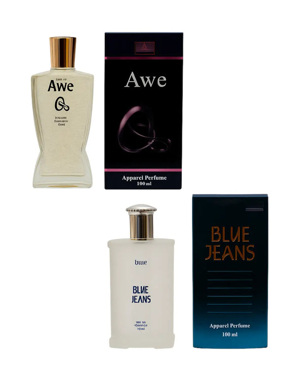 A one Awe Perfume and Blue Jeans Perfume 100ML Each (Pack of 4) Eau de Perfume - 400 ml (For Men) Gimanifragrances