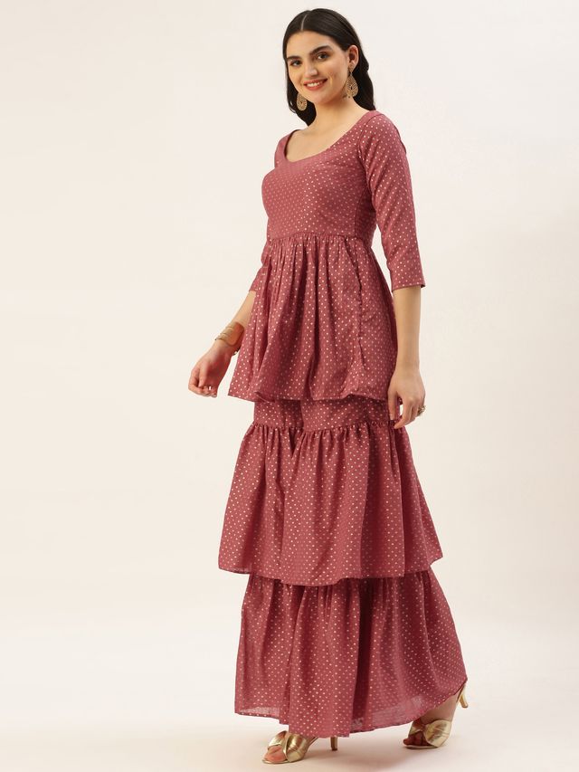 Bollywood Vogue Ready To Wear Maroon Nylon Jacquard Gharara Set