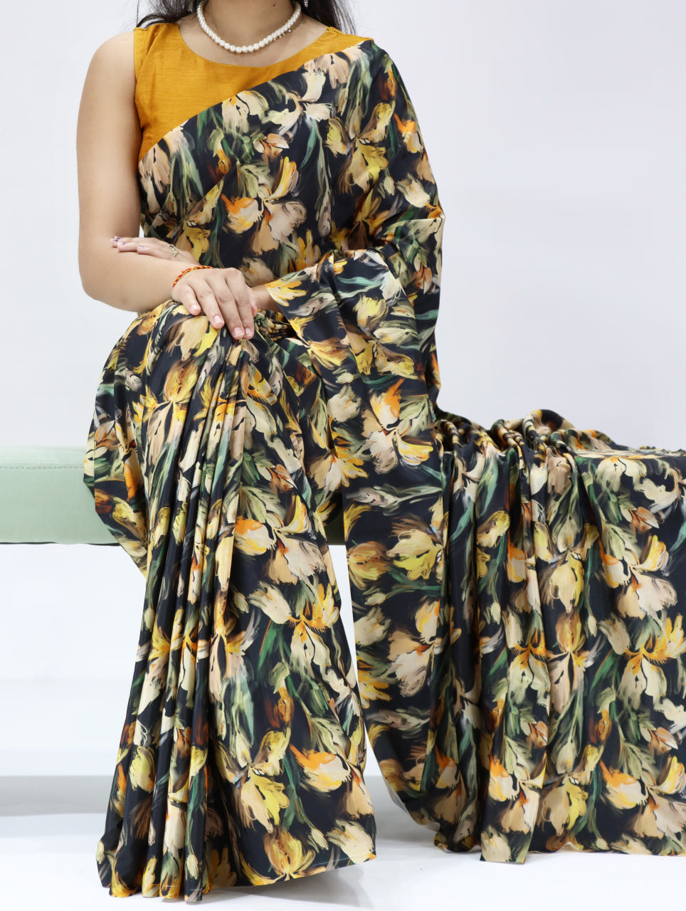Beautiful Smooth Silk Crape Printed Saree