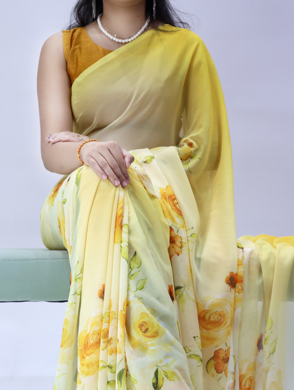 All Over Floral Printed Weightless Saree With Unstitched Blouse