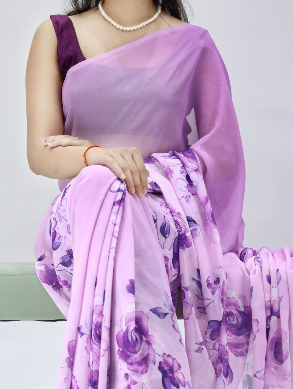 All Over Floral Printed Weightless Saree With Unstitched Blouse