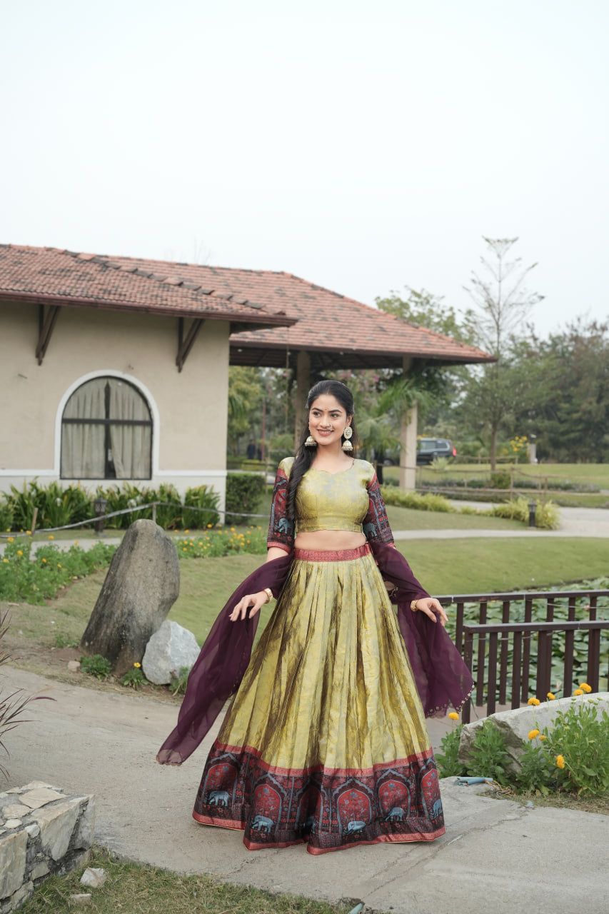 Cream Color Woven Design Lehenga Choli With Dupatta