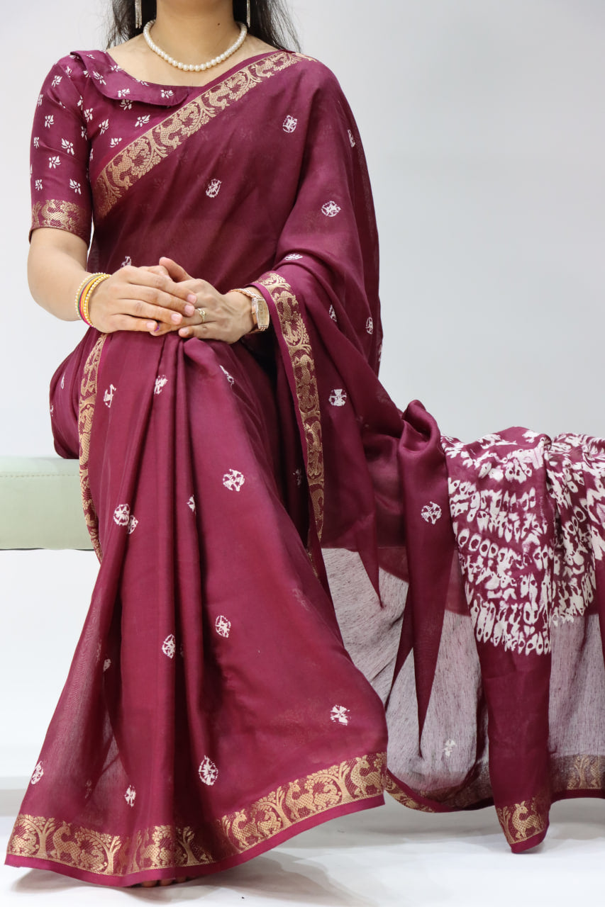 Beautiful Soft Mull Silk Shibori printed Saree