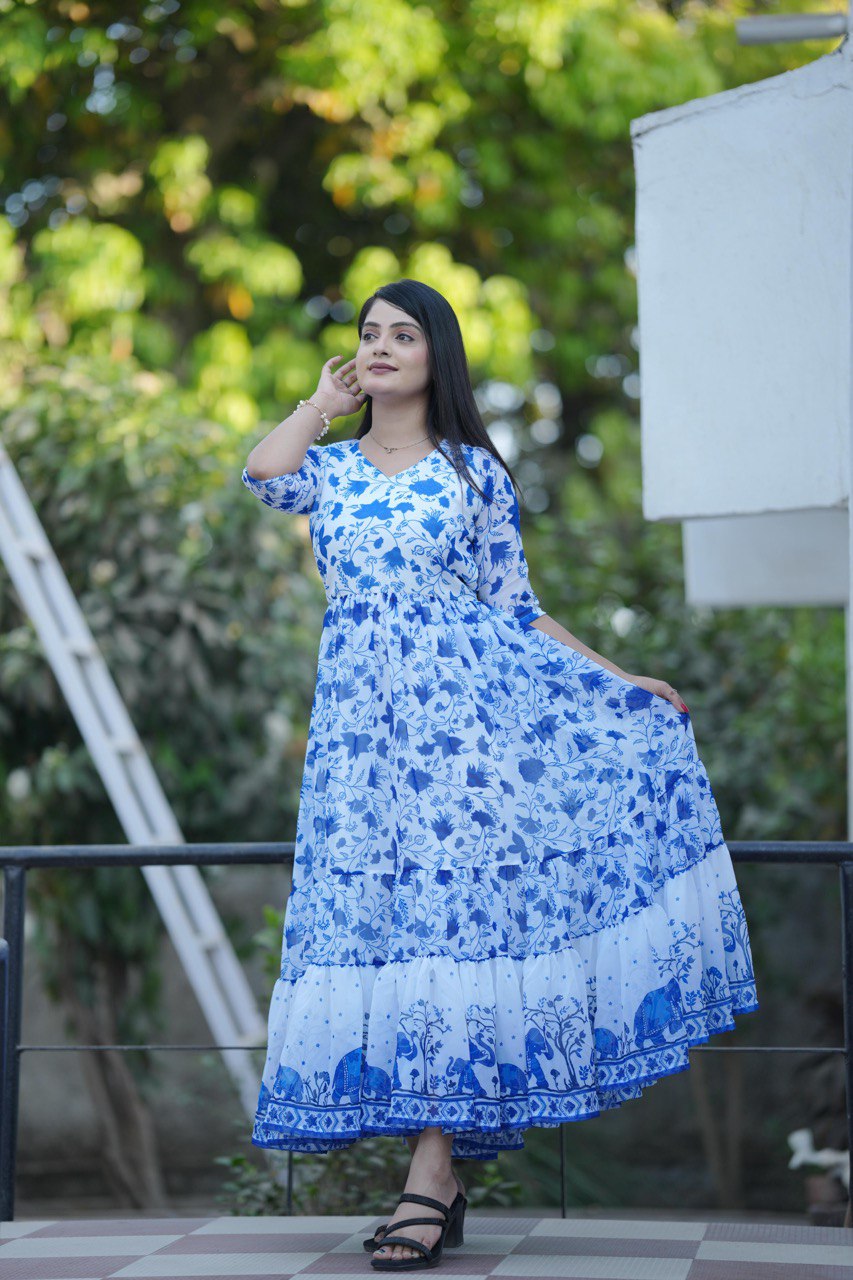 Letest Trending Royal Blue Frill Kurti