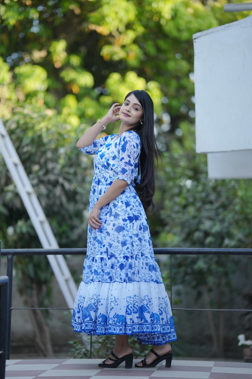 Letest Trending Royal Blue Frill Kurti
