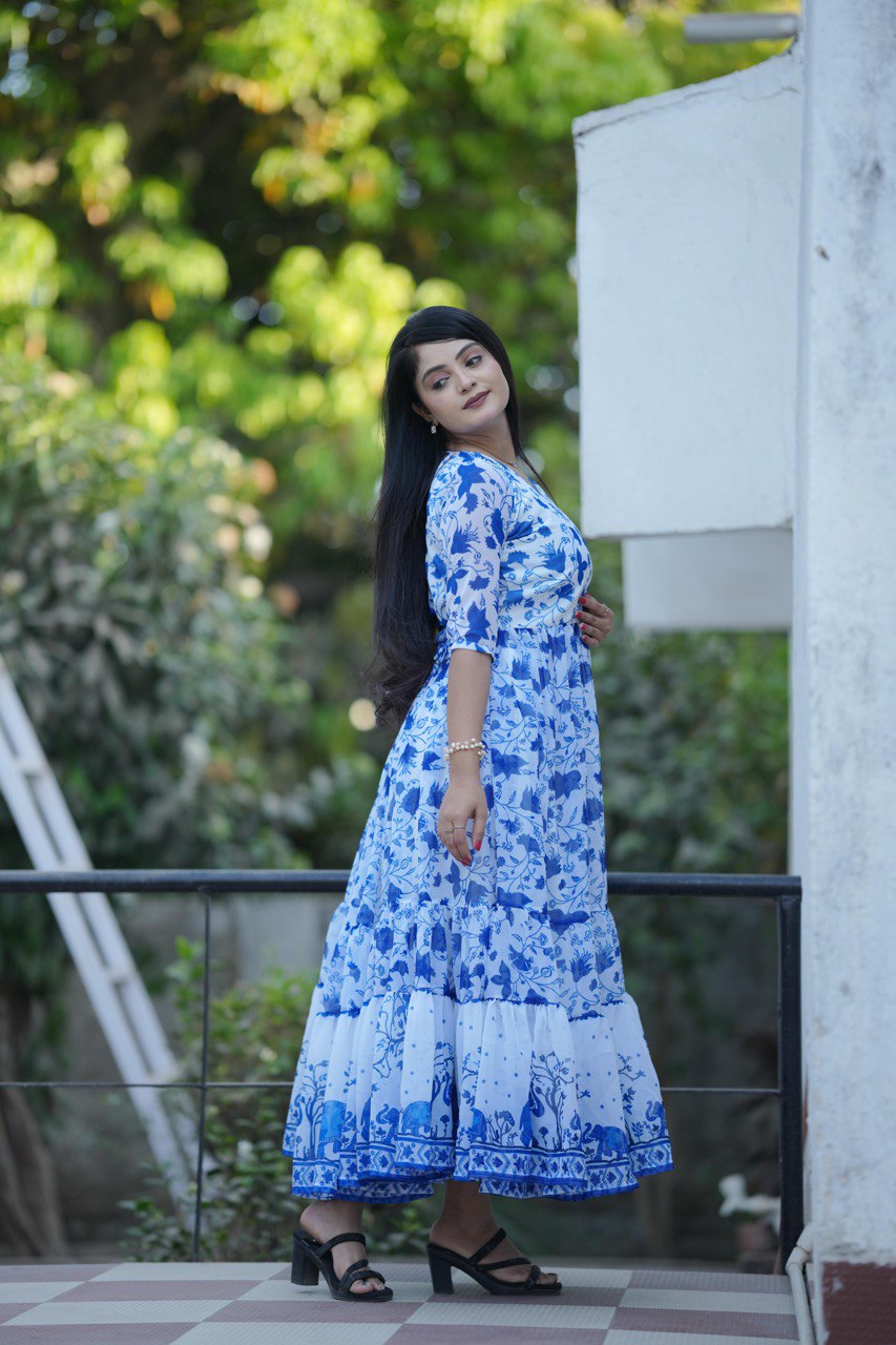 Letest Trending Royal Blue Frill Kurti