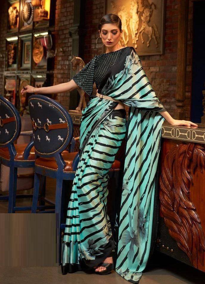 Floral Printed Heavy Japan Satin Saree With Printed Blouse