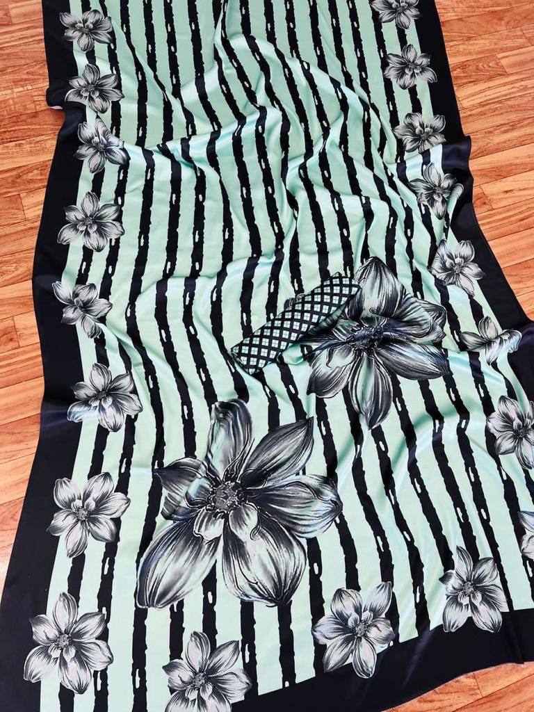 Floral Printed Heavy Japan Satin Saree With Printed Blouse