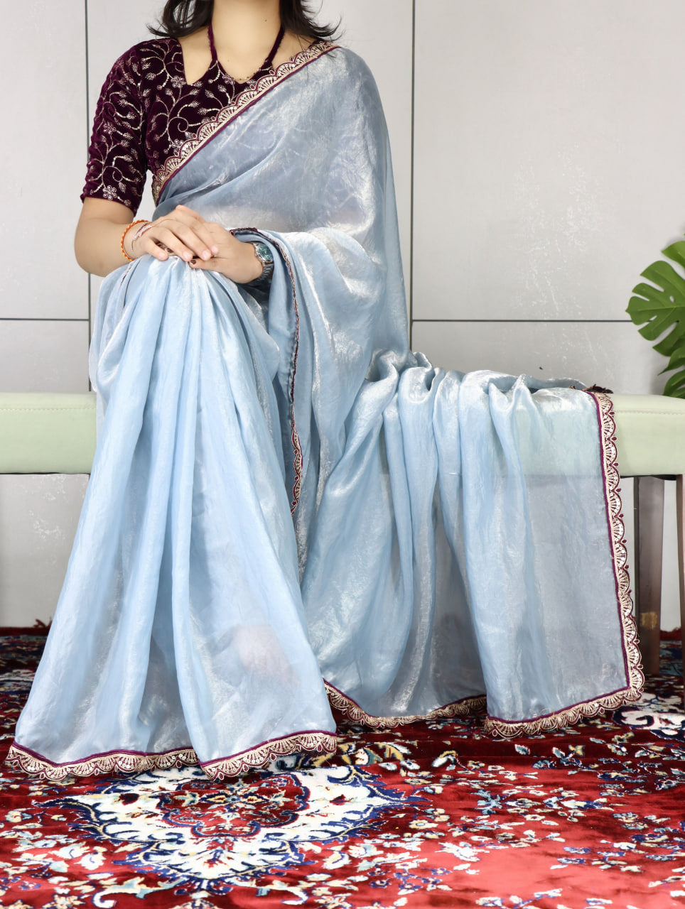Premium Fendy Silk Saree With Unstitch Velvet Blouse