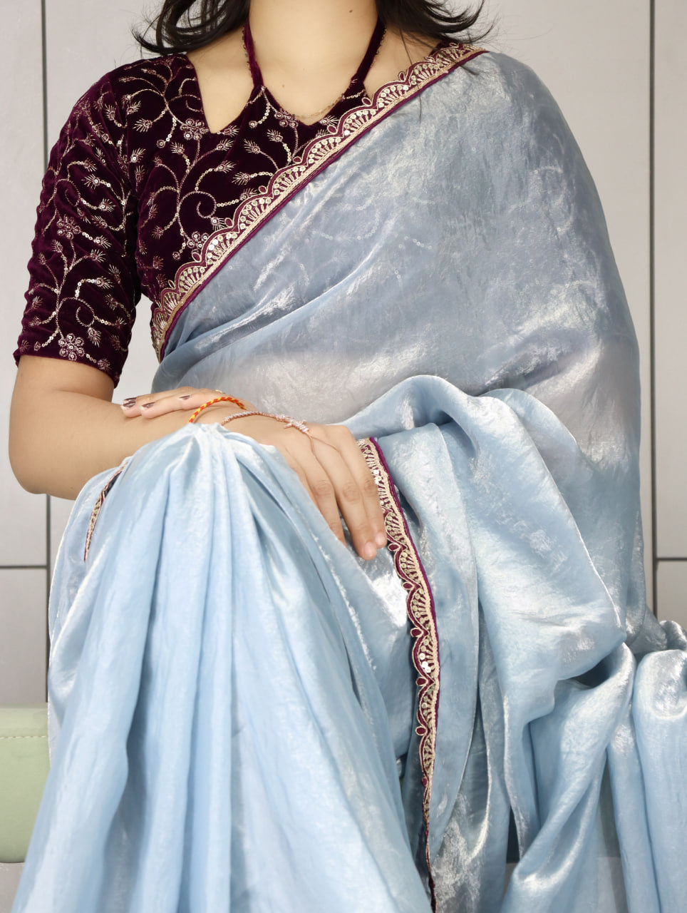 Premium Fendy Silk Saree With Unstitch Velvet Blouse