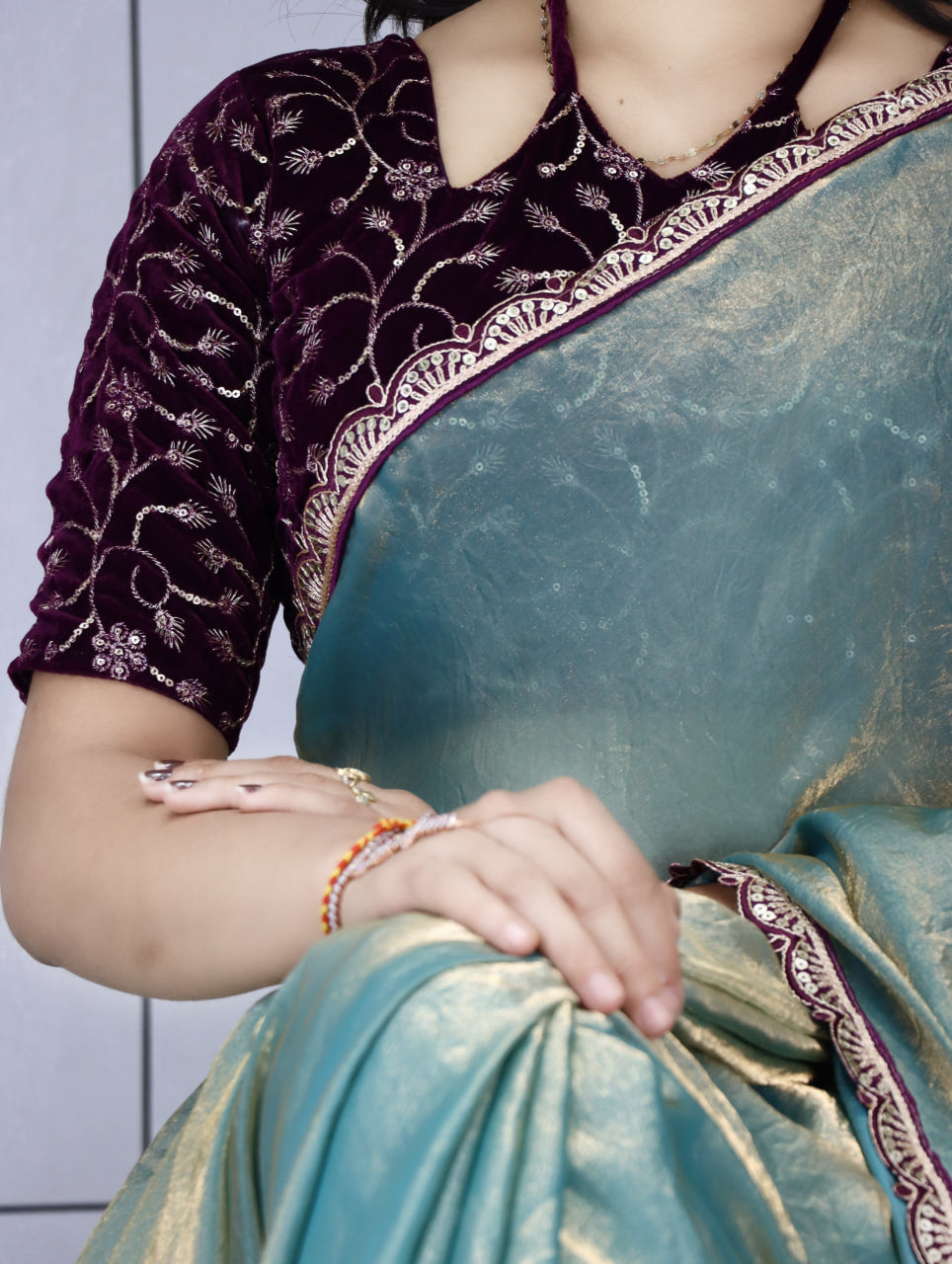 Premium Fendy Silk Saree With Unstitch Velvet Blouse