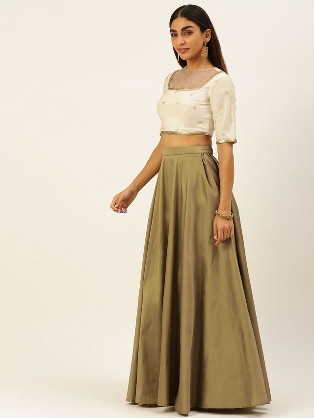 Bollywood Vogue Ready To Wear Beige N Prairie Sand Umbrella Lehenga